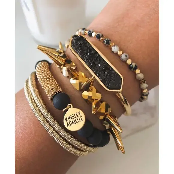 RETAIL $65 Kinsley Armelle Bangle Collection Gold Raven‎ Quartz Bracelet! NEW - Picture 2 of 2